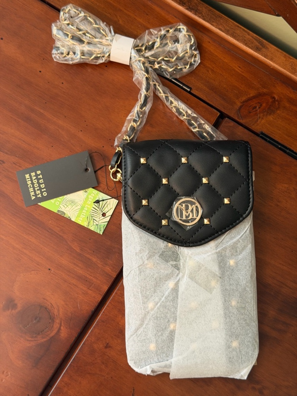 Badgley Mischka Black Quilted Crossbody with Gold Accents